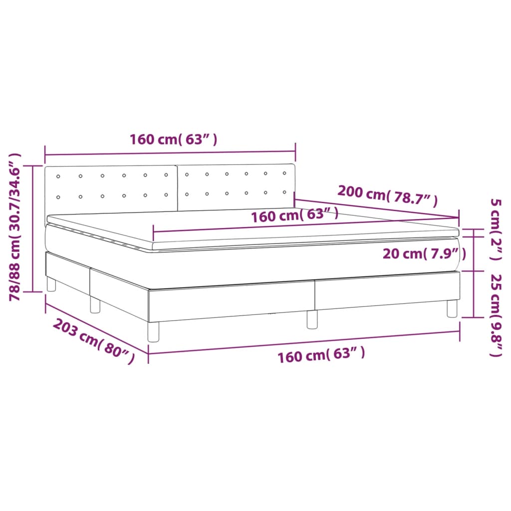 Pat box spring cu saltea, gri închis, 160x200 cm, catifea GartenMobel Dekor