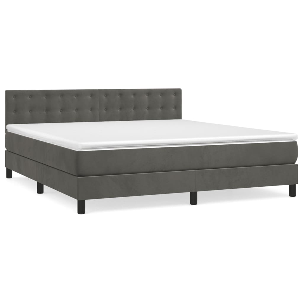 Pat box spring cu saltea, gri închis, 160x200 cm, catifea GartenMobel Dekor