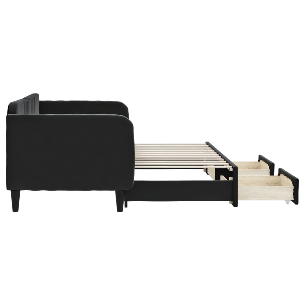 Pat de zi cu extensie și sertare, negru, 80x200 cm, catifea GartenMobel Dekor