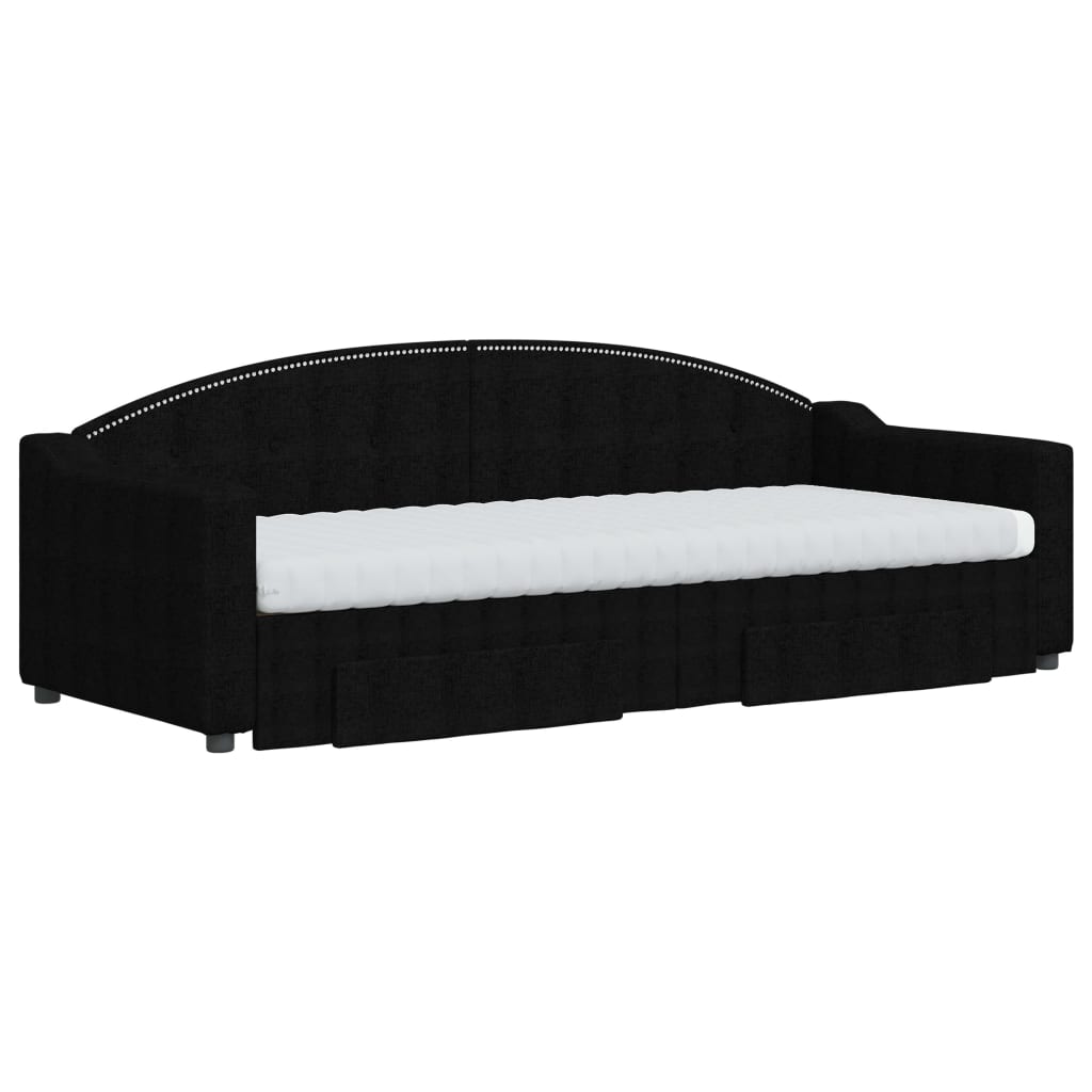 Pat de zi cu extensie și sertare, negru, 80x200 cm, textil GartenMobel Dekor