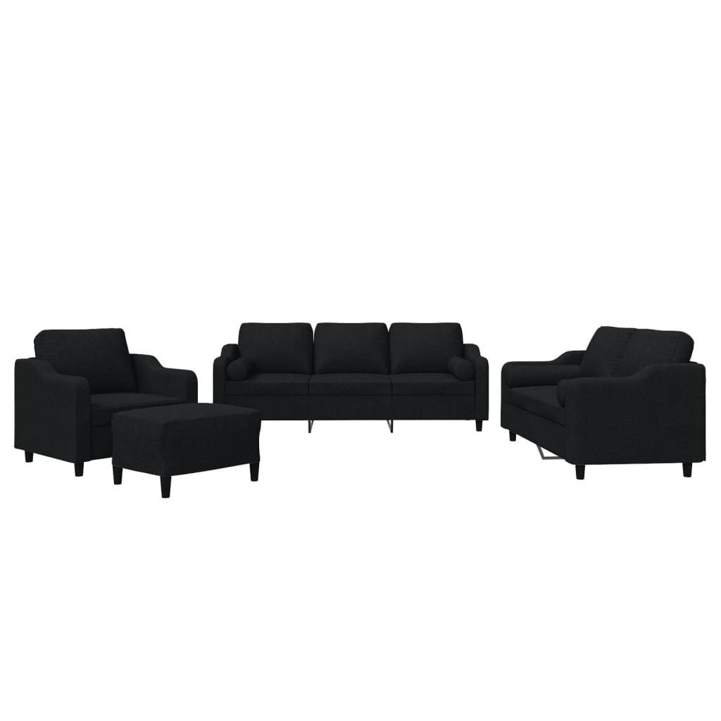 Set de canapele cu perne, 4 piese, negru, material textil GartenMobel Dekor