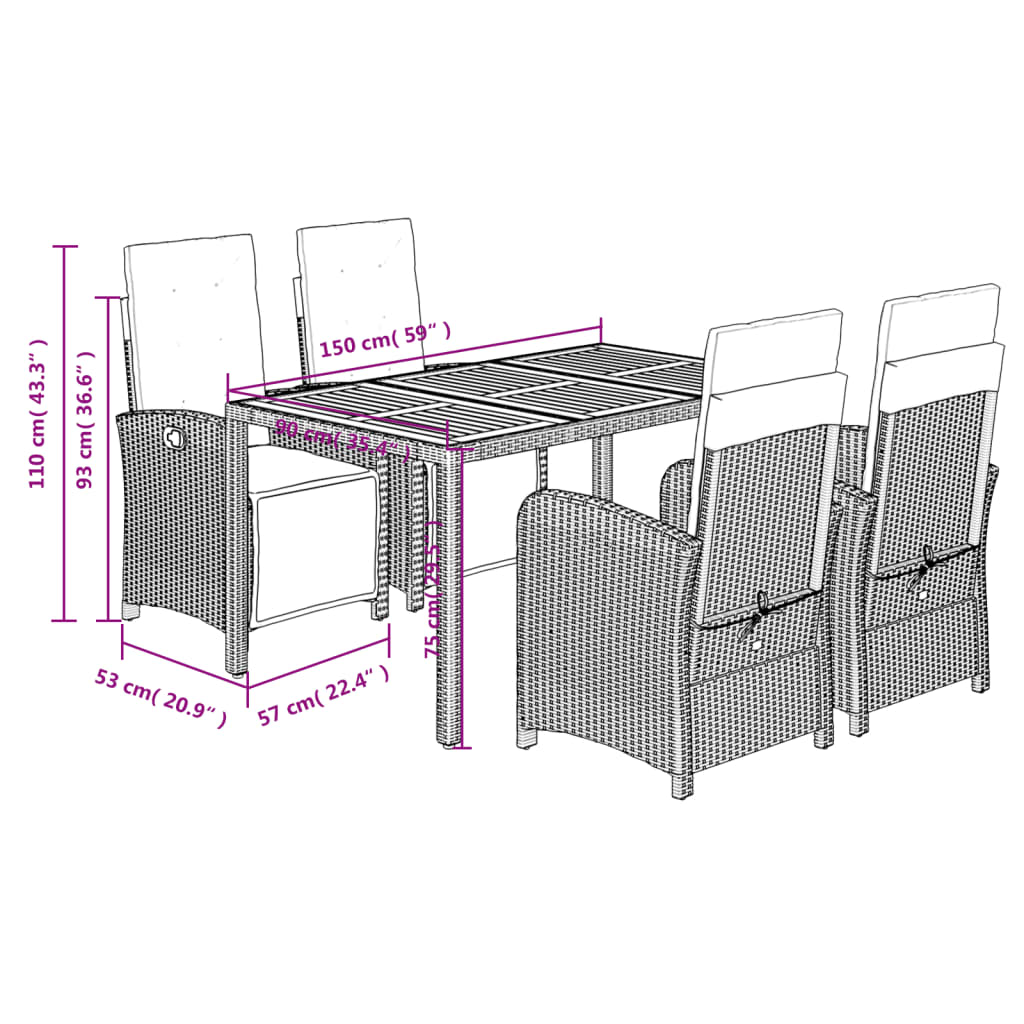 Set mobilier de grădină cu perne, 5 piese, gri, poliratan GartenMobel Dekor