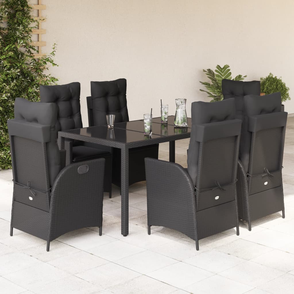 Set mobilier de grădină cu perne, 7 piese, negru, poliratan GartenMobel Dekor