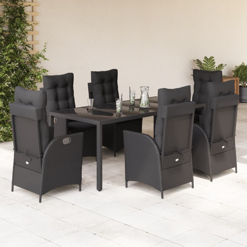 Set mobilier de grădină cu perne, 7 piese, negru, poliratan GartenMobel Dekor