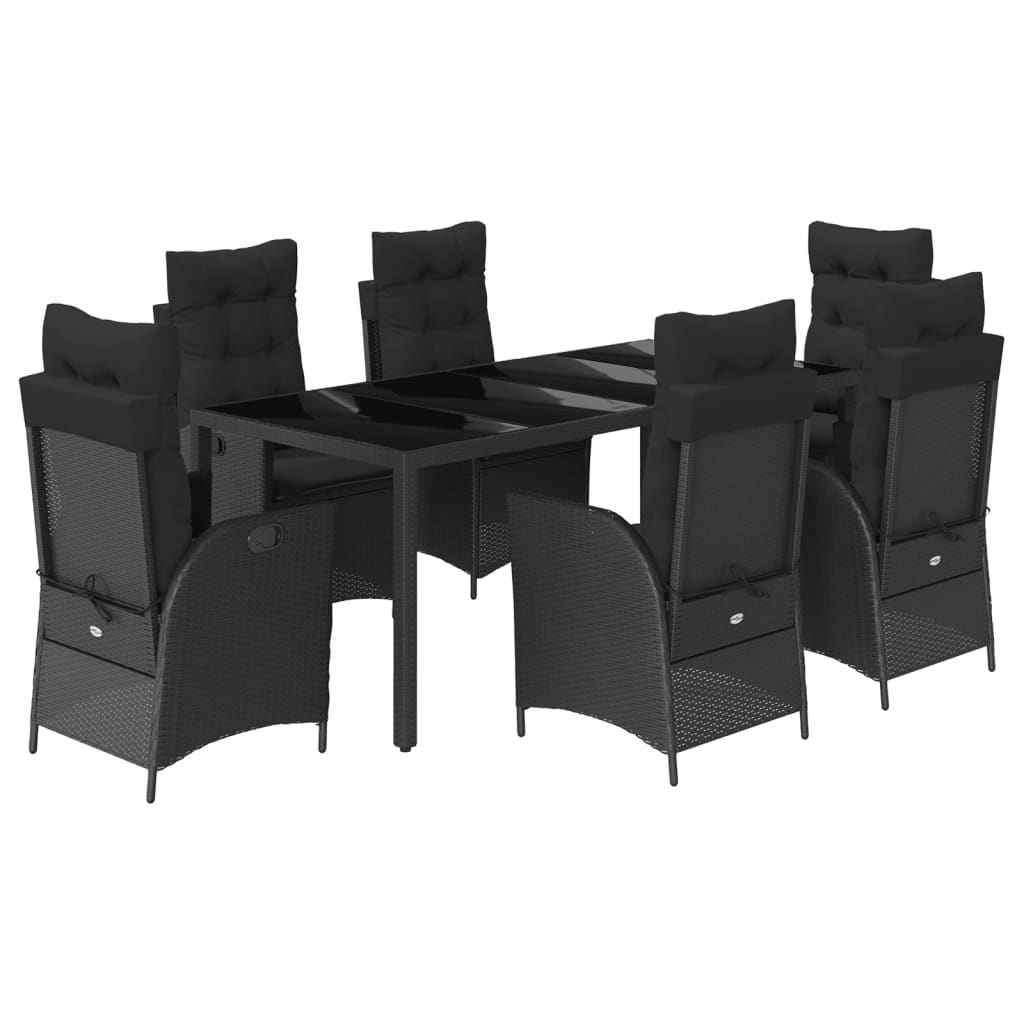 Set mobilier de grădină cu perne, 7 piese, negru, poliratan GartenMobel Dekor