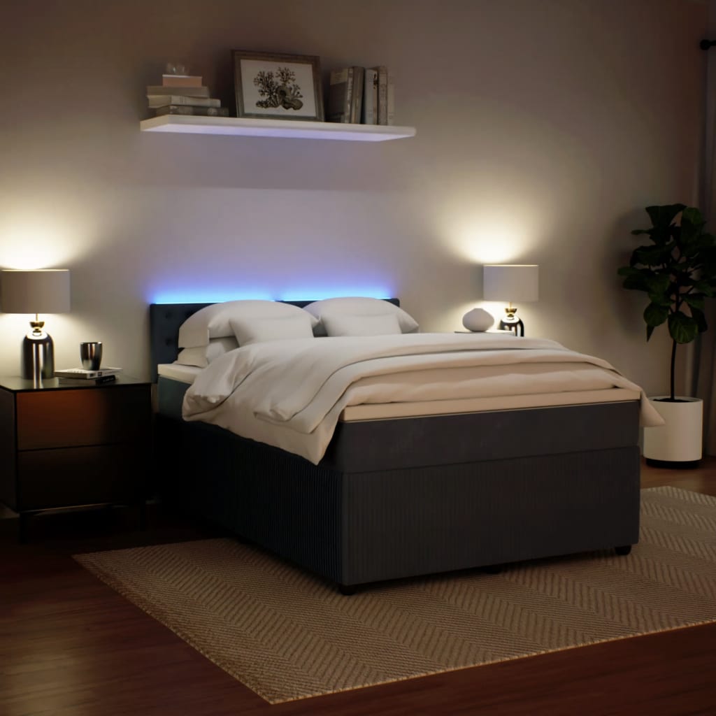 Pat box spring cu saltea, gri închis, 160x200 cm, catifea GartenMobel Dekor