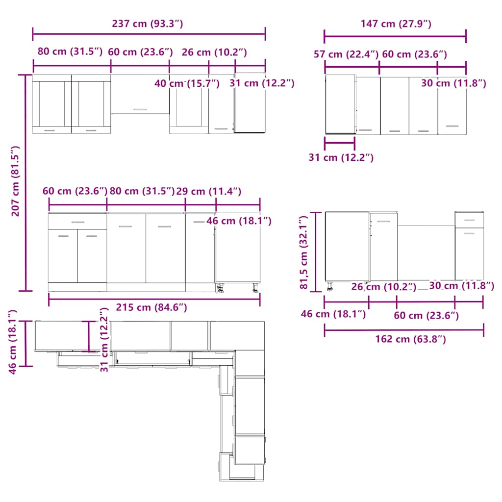 Set dulapuri bucătărie 11 piese Artisan Stejar lemn prelucrat GartenMobel Dekor