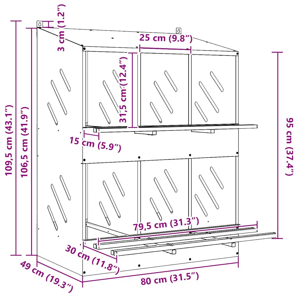 Cubit pentru pui cu 6 compartimente, metal argintiu galvanizat GartenMobel Dekor