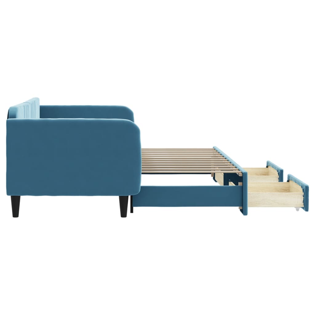 Pat de zi cu extensie și sertare, albastru, 90x200 cm, catifea GartenMobel Dekor
