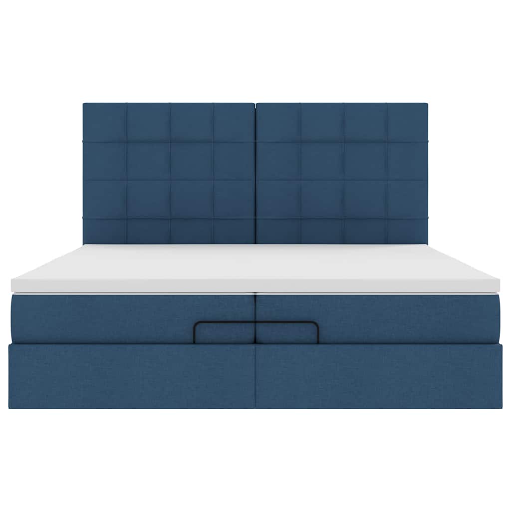 Cadru de pat otoman cu saltele, țesătură albastră 200x200cm GartenMobel Dekor
