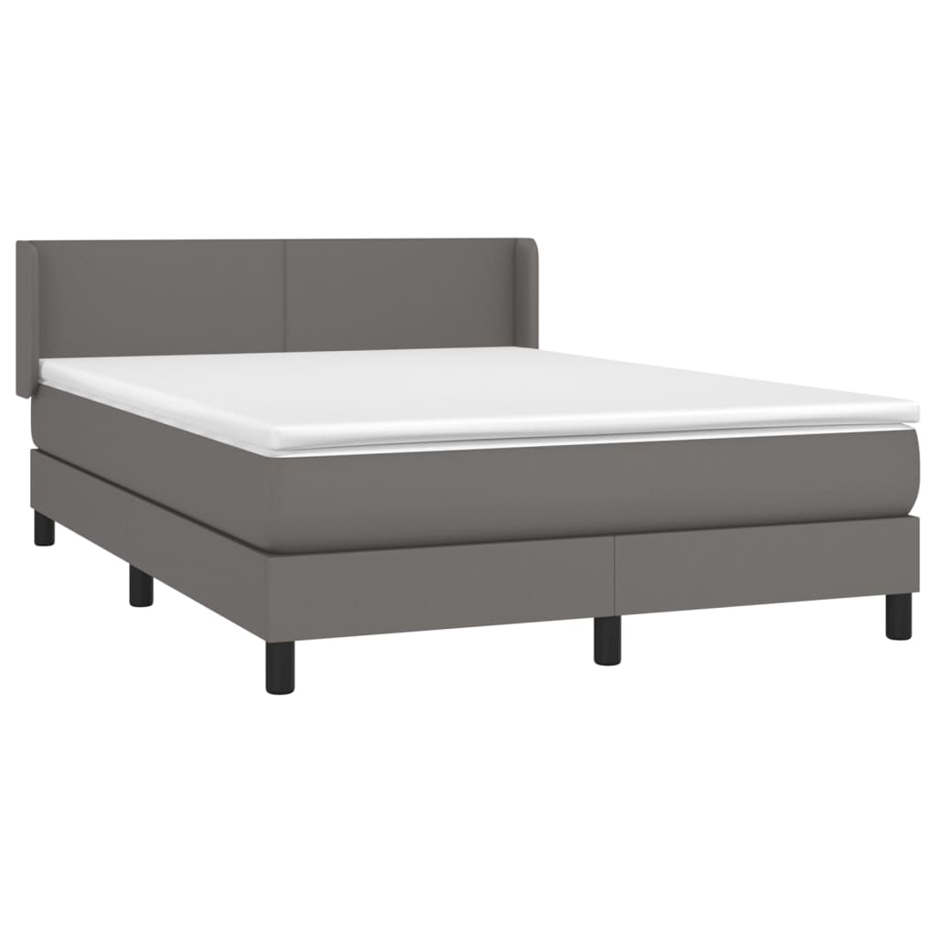 Pat box spring cu saltea, gri, 140x190 cm, piele ecologică GartenMobel Dekor