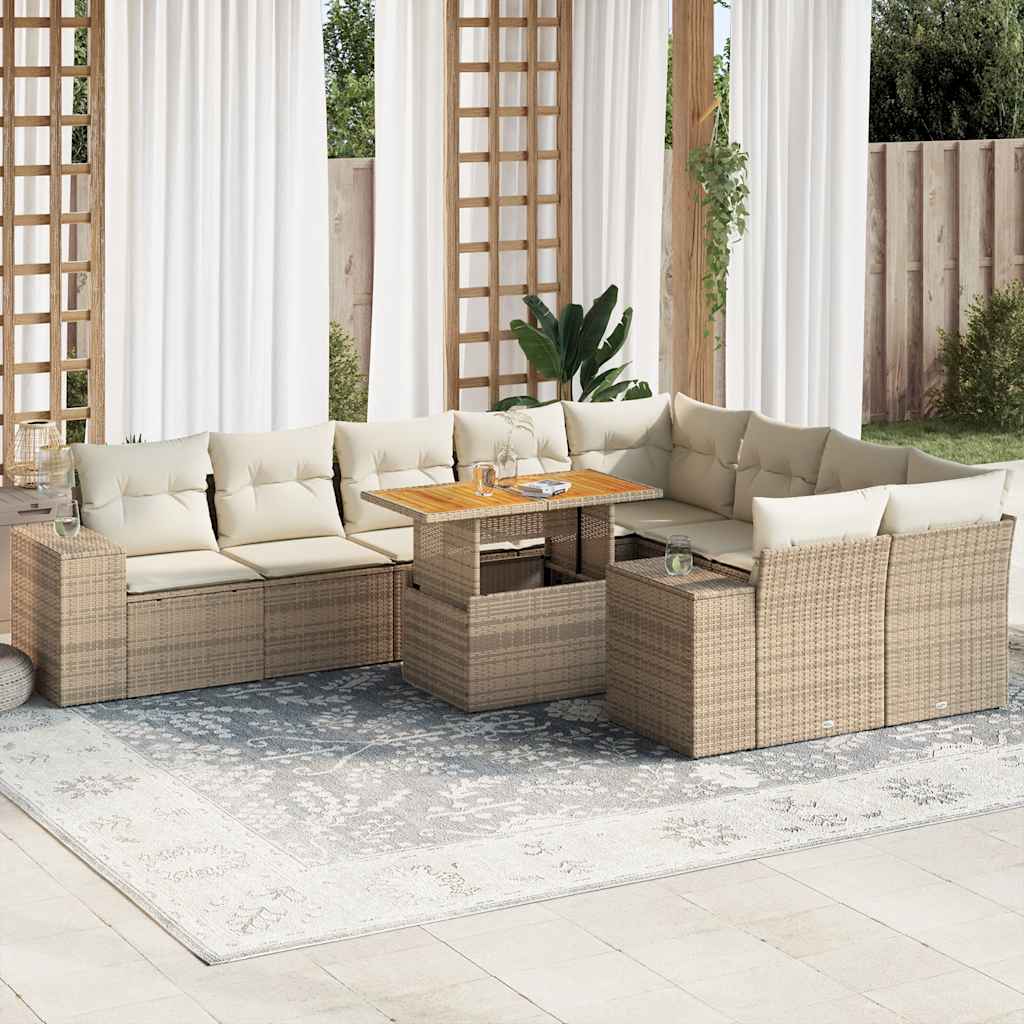 Set canapele de grădină cu perne, 10 piese, bej, poliratan GartenMobel Dekor