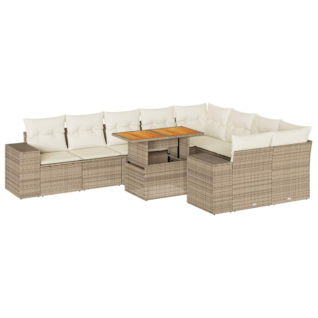 Set canapele de grădină cu perne, 10 piese, bej, poliratan GartenMobel Dekor