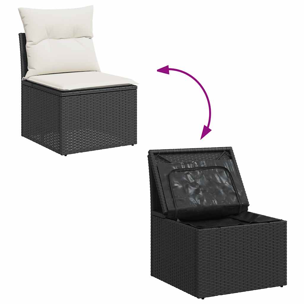 Set canapele de grădină cu perne, 10 piese, negru, poliratan GartenMobel Dekor