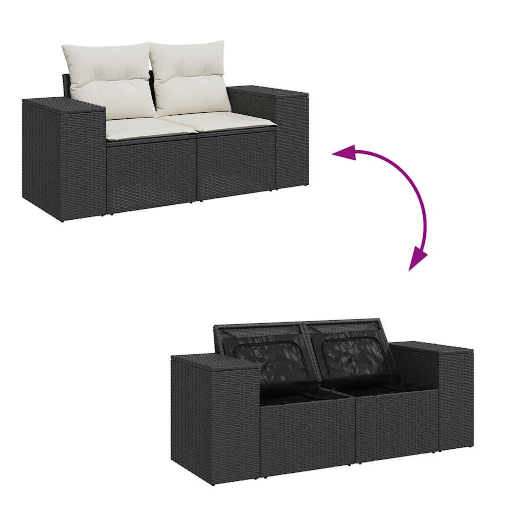 Set canapele de grădină cu perne, 10 piese, negru, poliratan GartenMobel Dekor