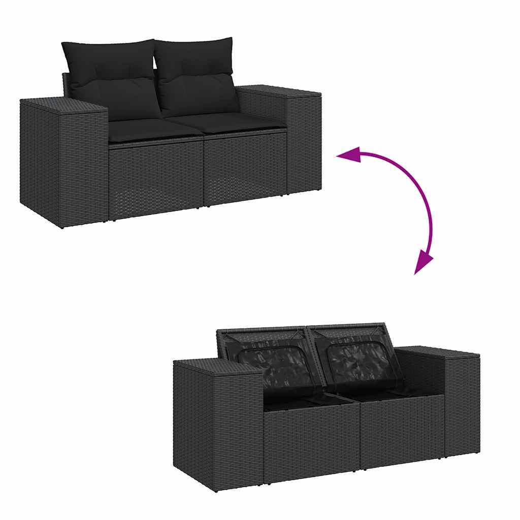 Set canapele de grădină cu perne, 10 piese, negru, poliratan GartenMobel Dekor