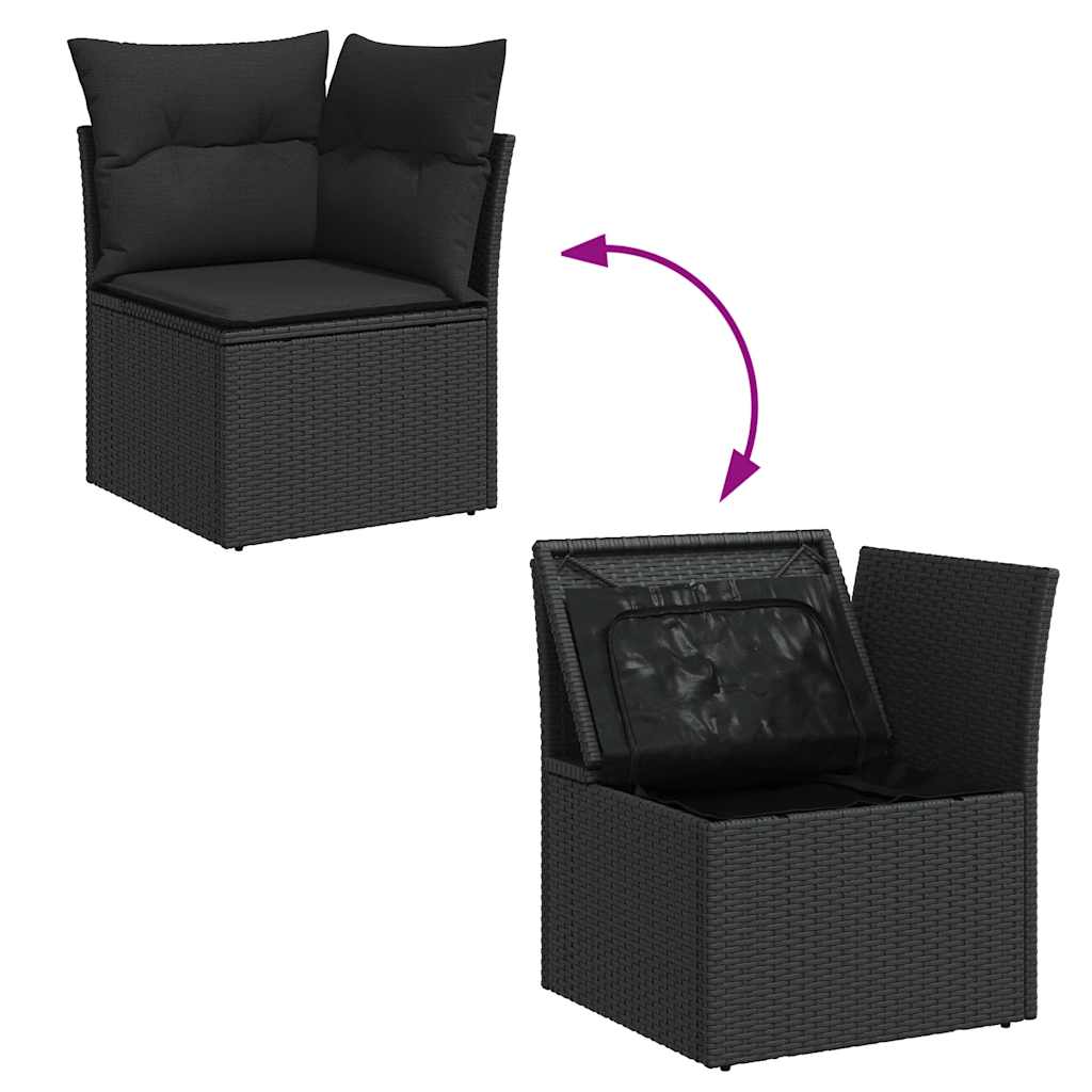 Set canapele de grădină cu perne, 10 piese, negru, poliratan GartenMobel Dekor