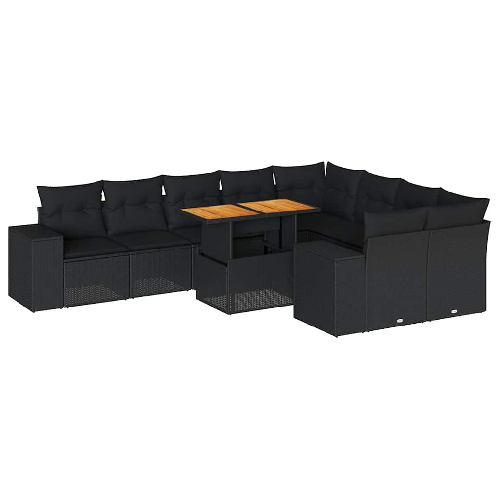 Set canapele de grădină cu perne, 10 piese, negru, poliratan GartenMobel Dekor