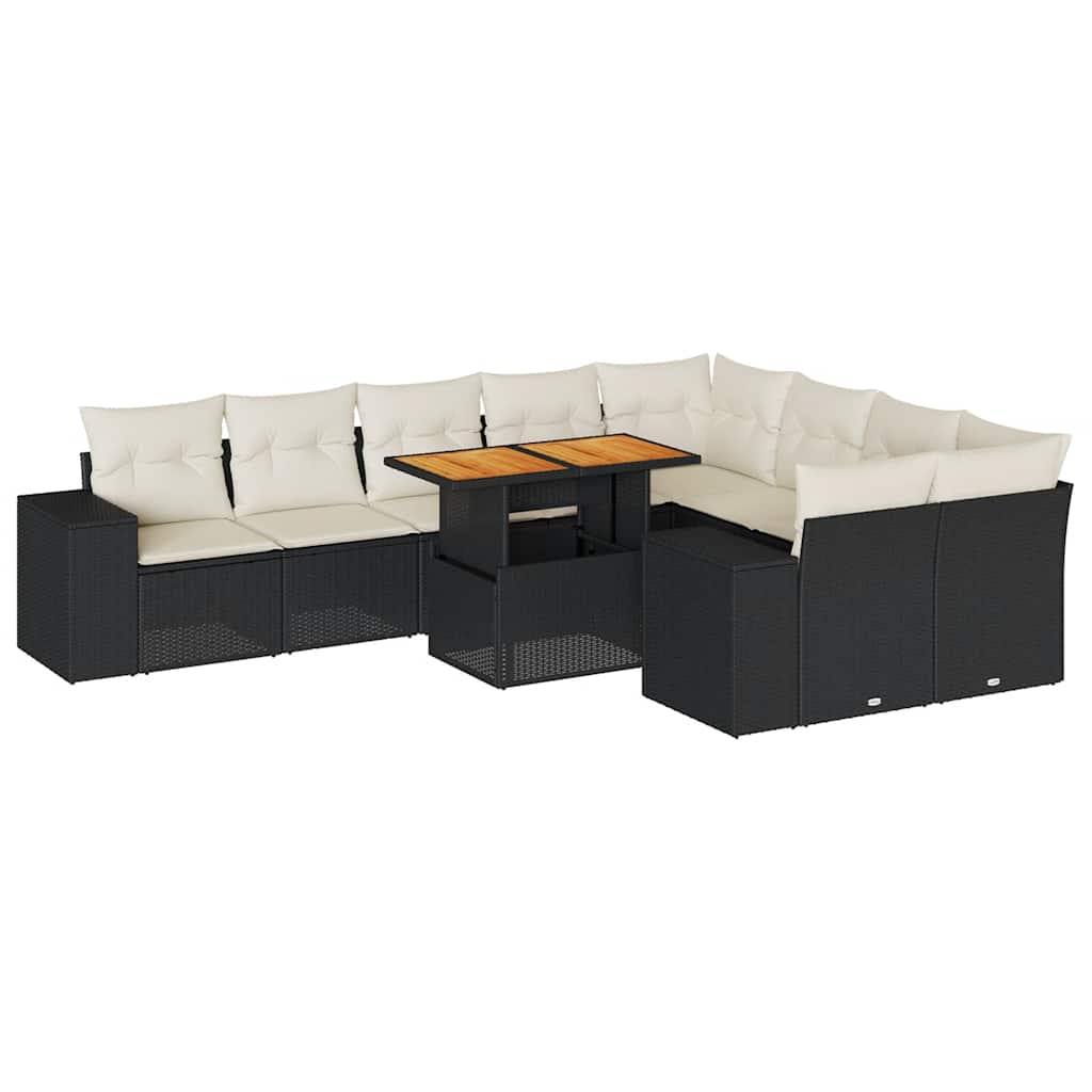 Set canapele de grădină cu perne, 10 piese, negru, poliratan GartenMobel Dekor