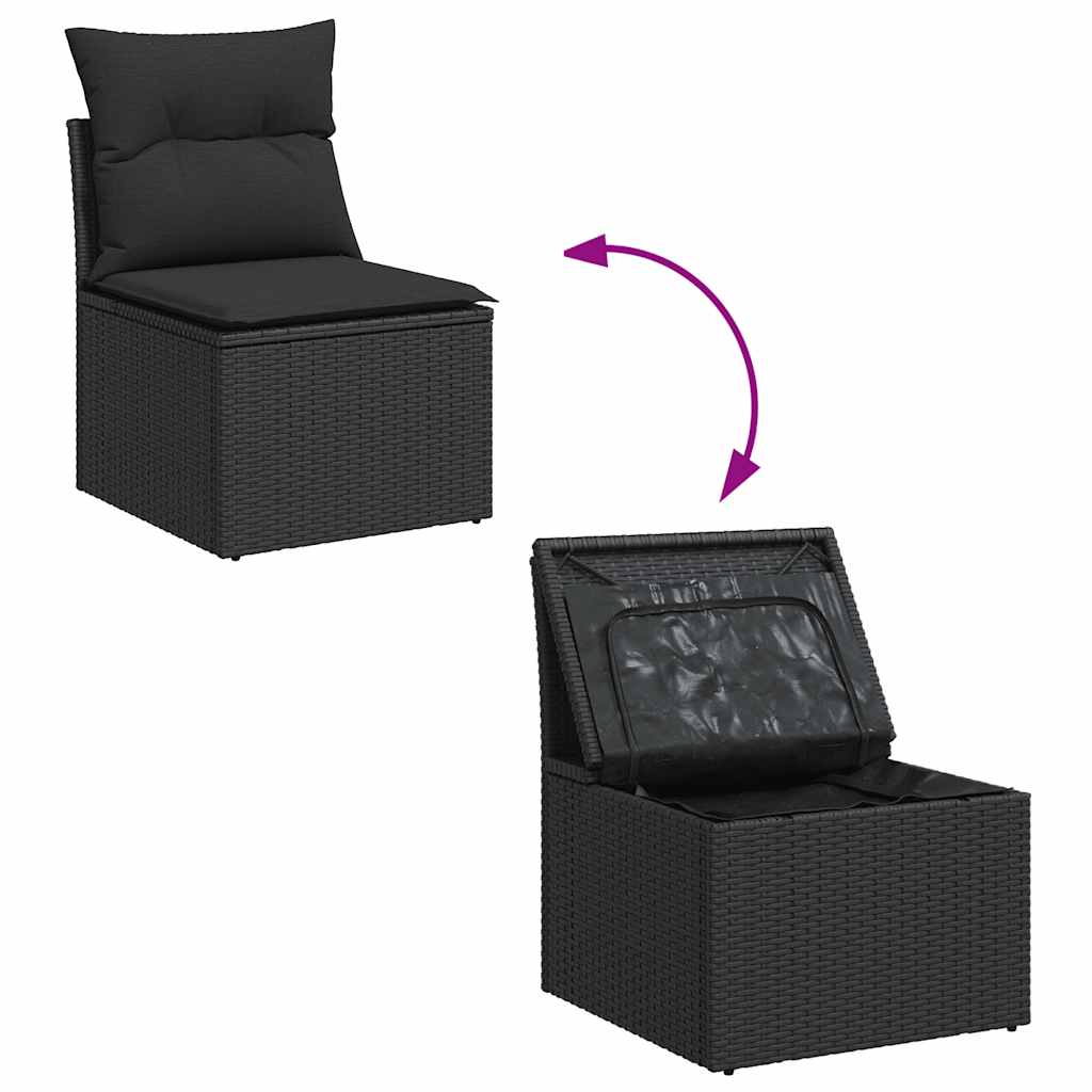 Set canapele de grădină cu perne, 10 piese, negru, poliratan GartenMobel Dekor