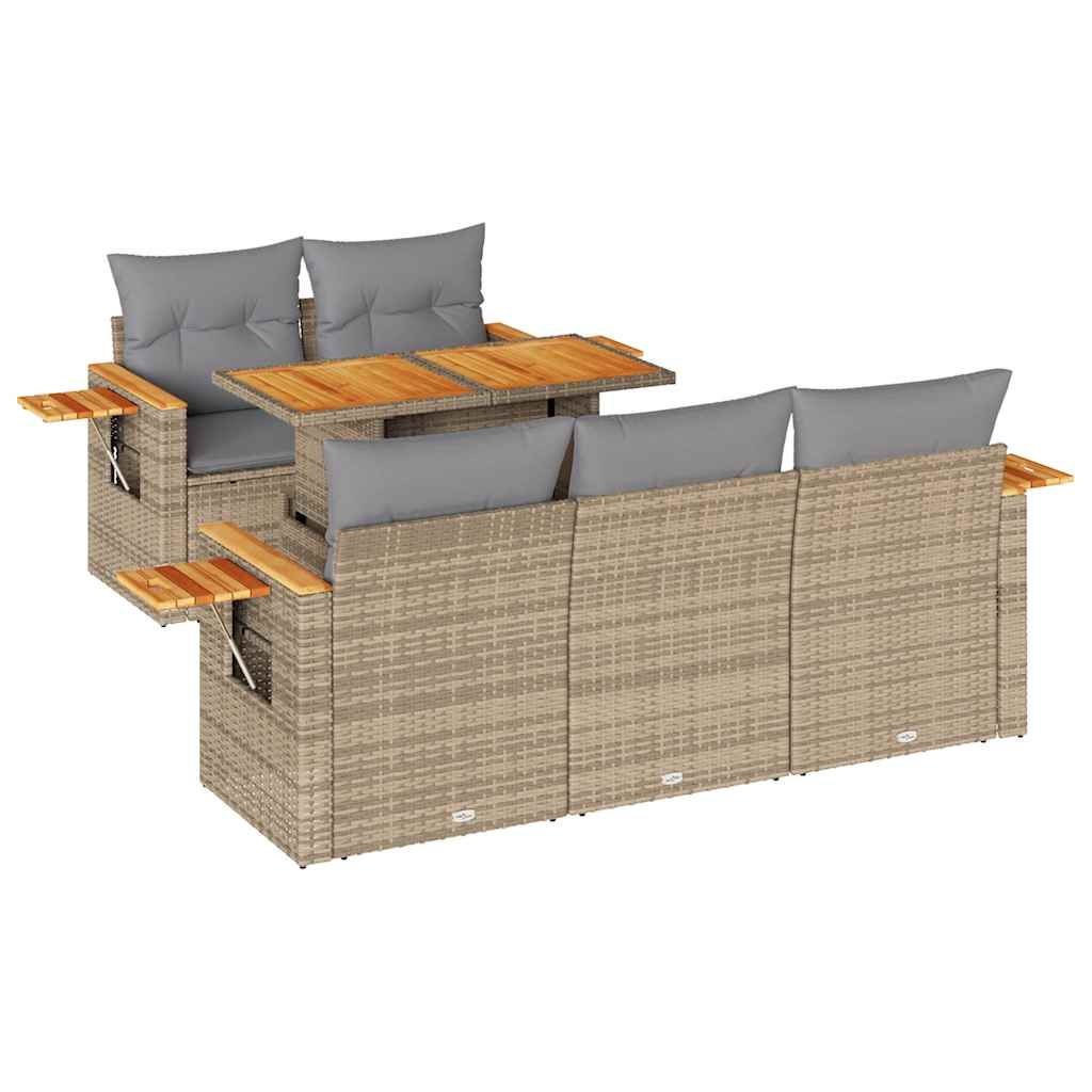 Set canapele grădină cu perne 6 piese bej poliratan/lemn acacia GartenMobel Dekor