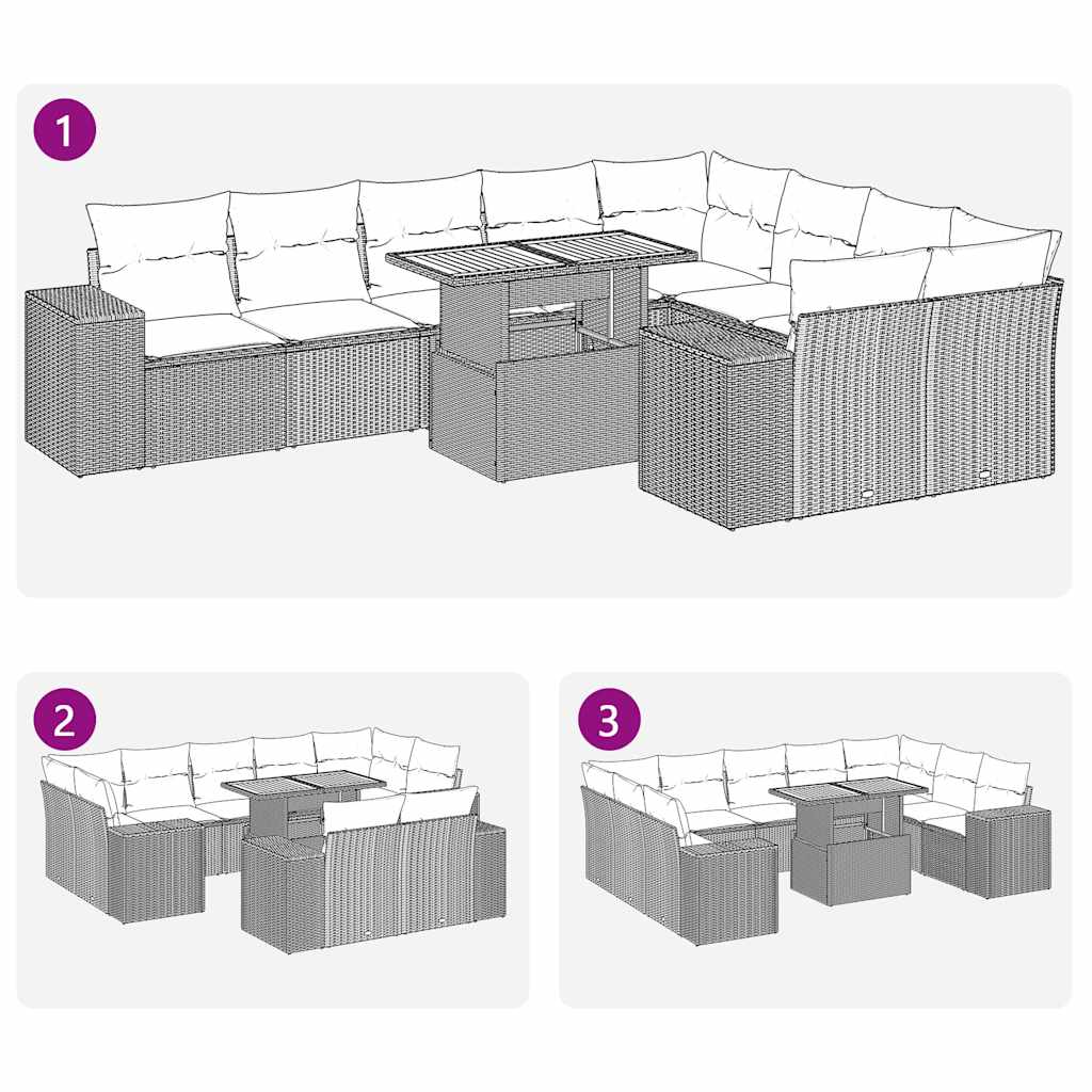 Set mobilier de grădină cu perne, 10 piese, gri, poliratan GartenMobel Dekor
