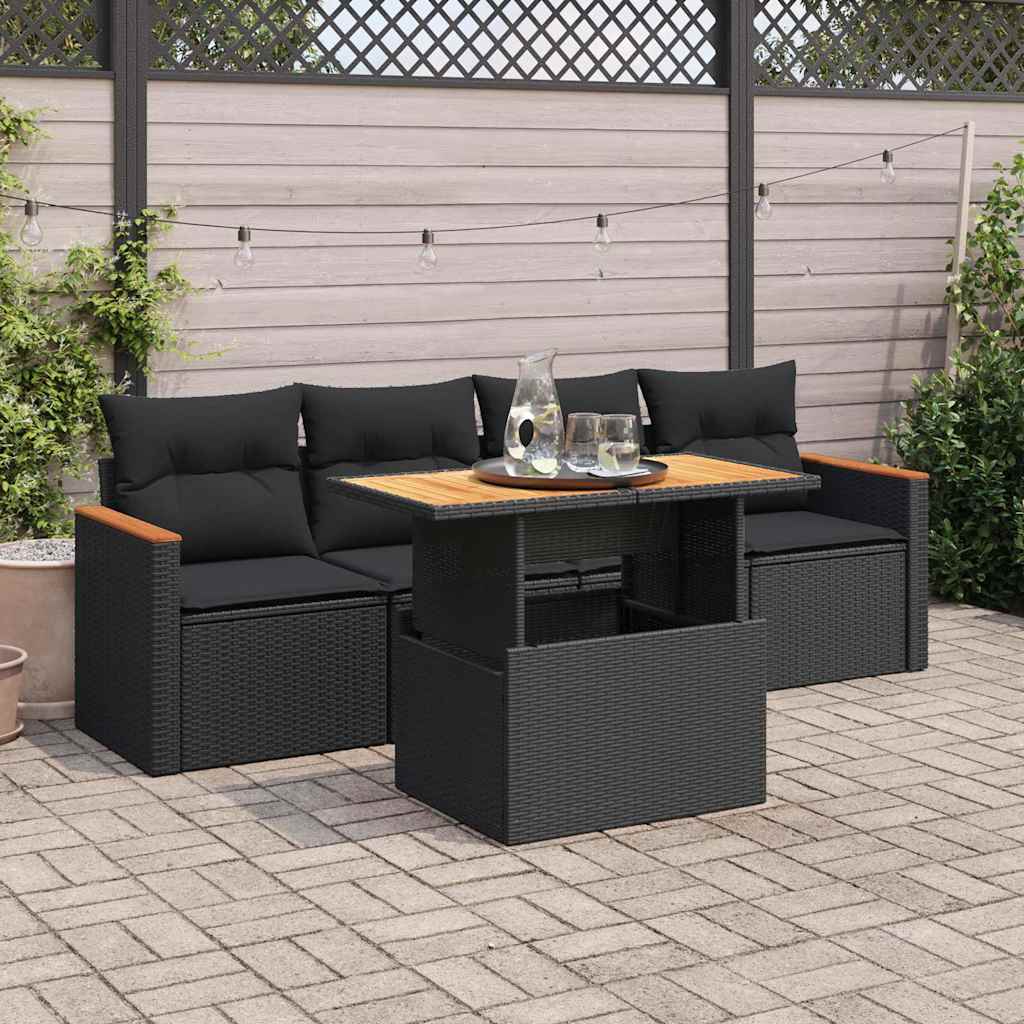 Set mobilier de grădină cu perne, 5 piese,poliratan/lemn acacia GartenMobel Dekor