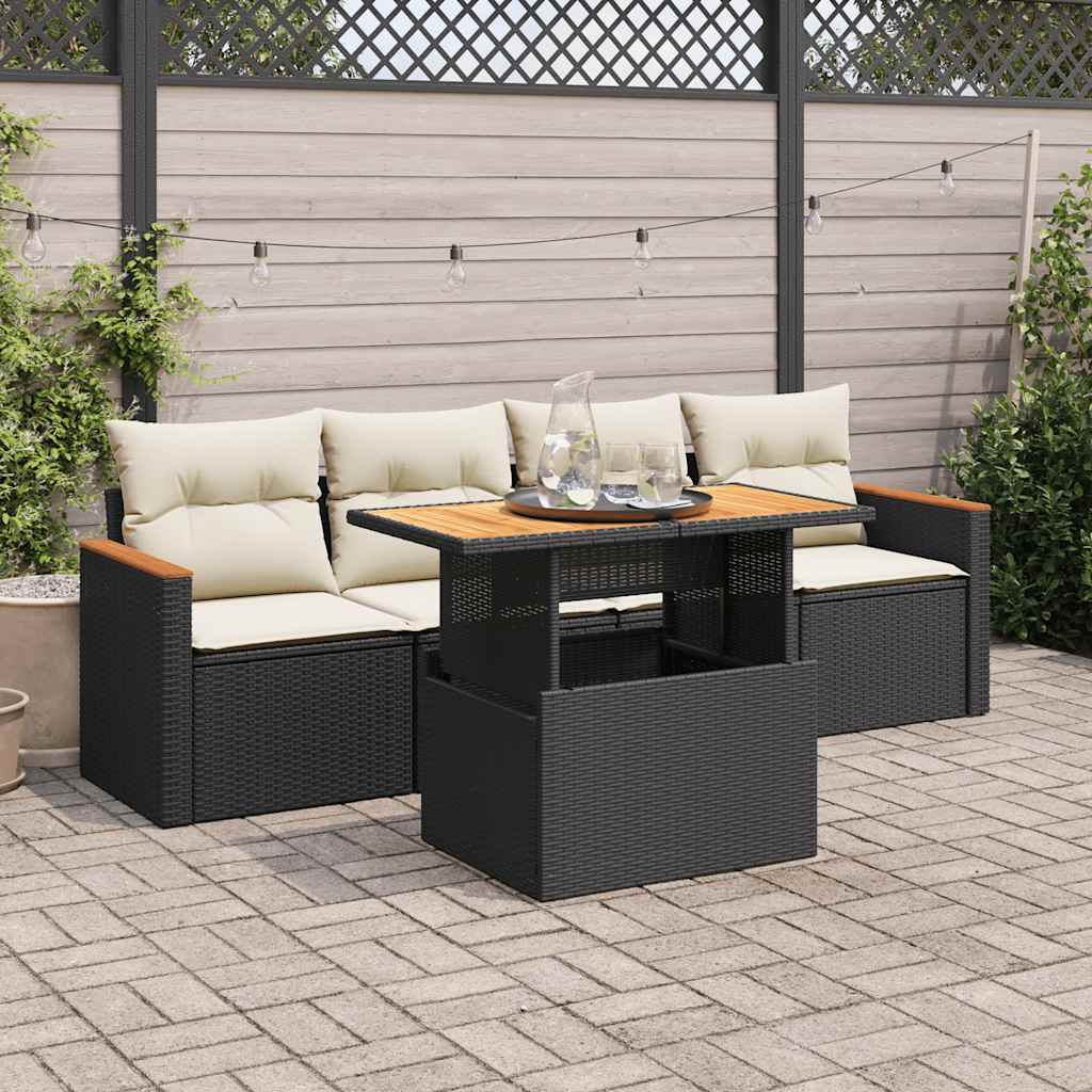 Set mobilier de grădină cu perne, 5 piese,poliratan/lemn acacia GartenMobel Dekor