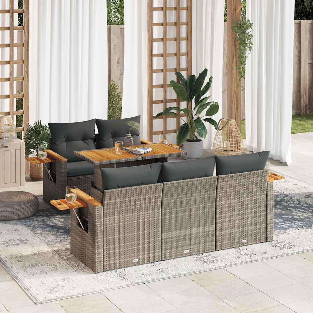 Set mobilier grădină cu perne 6 piese gri poliratan/lemn acacia GartenMobel Dekor
