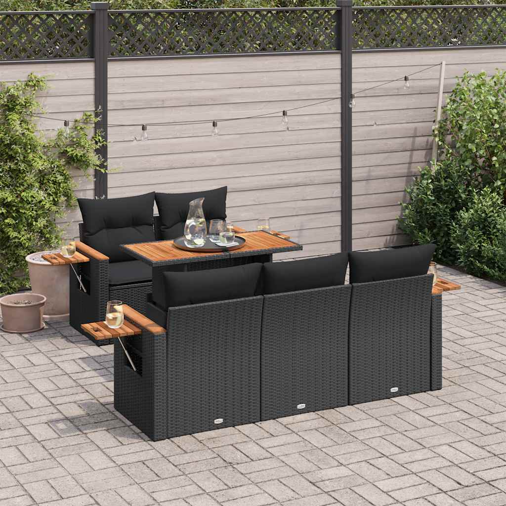 Set mobilier grădină perne 6 piese negru poliratan/lemn acacia GartenMobel Dekor
