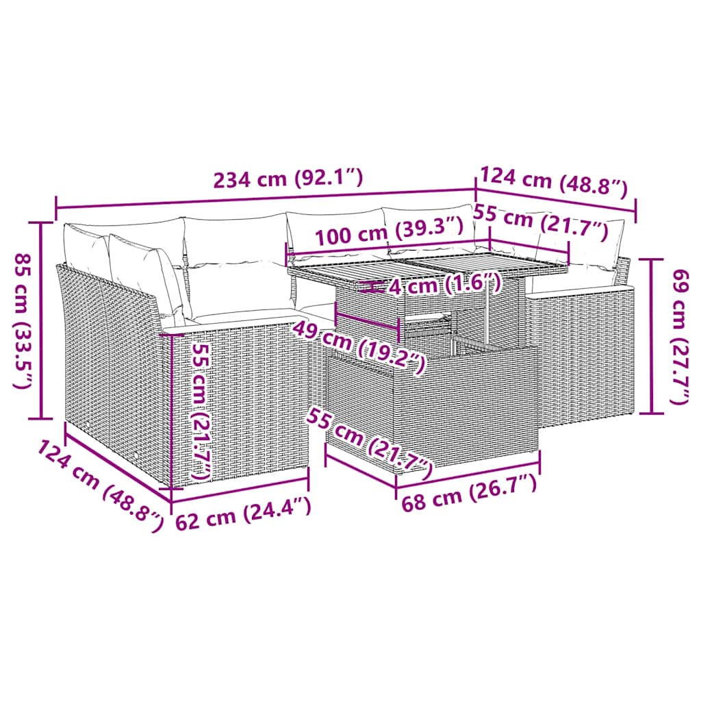 Set mobilier grădină perne 6 piese negru poliratan/lemn acacia GartenMobel Dekor