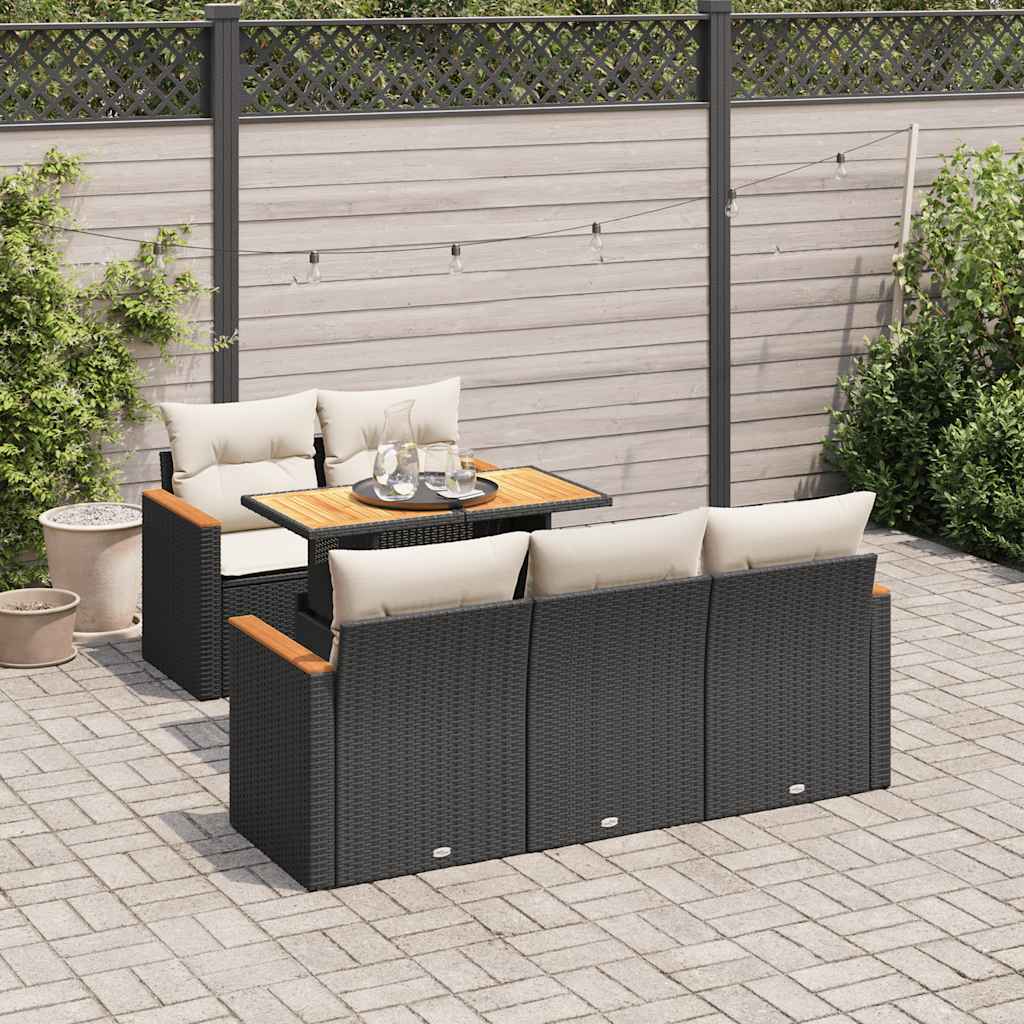 Set mobilier grădină perne 6 piese negru poliratan/lemn acacia GartenMobel Dekor