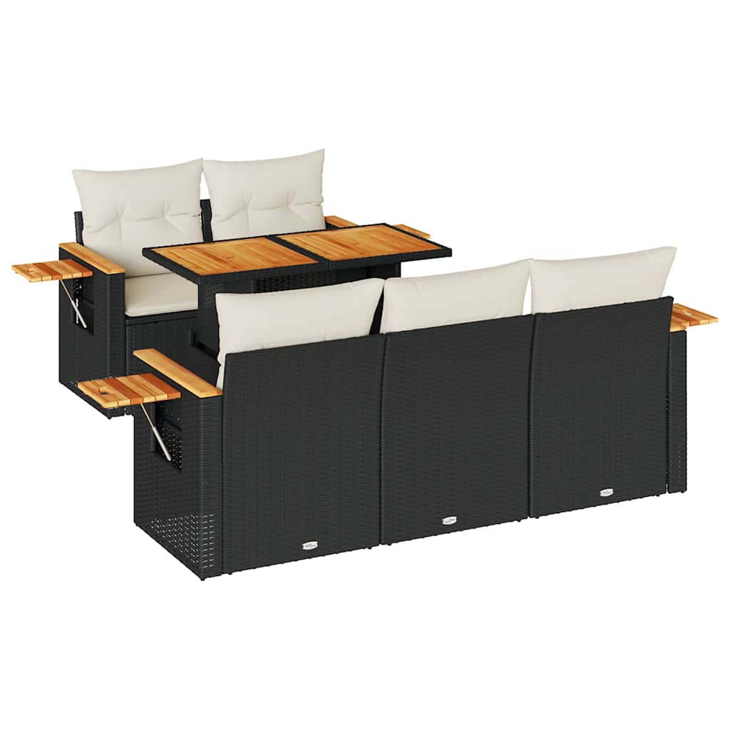 Set mobilier grădină perne 6 piese negru poliratan/lemn acacia GartenMobel Dekor