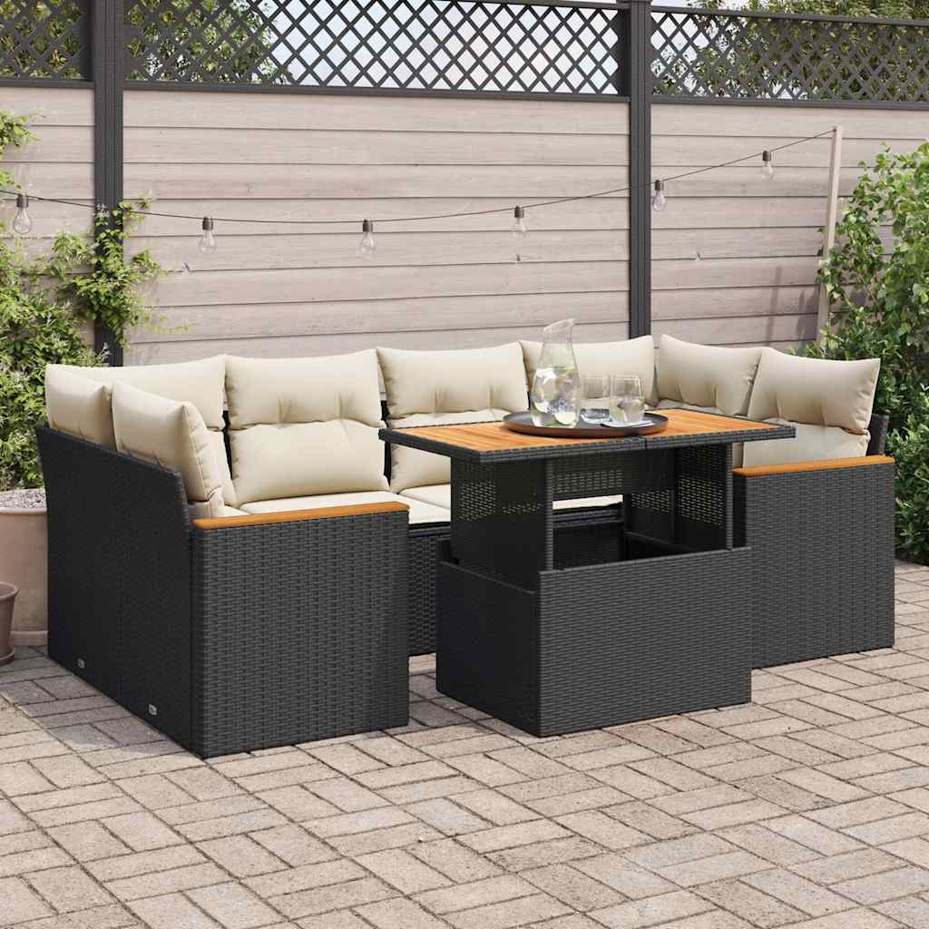 Set mobilier grădină perne 6 piese negru poliratan/lemn acacia GartenMobel Dekor