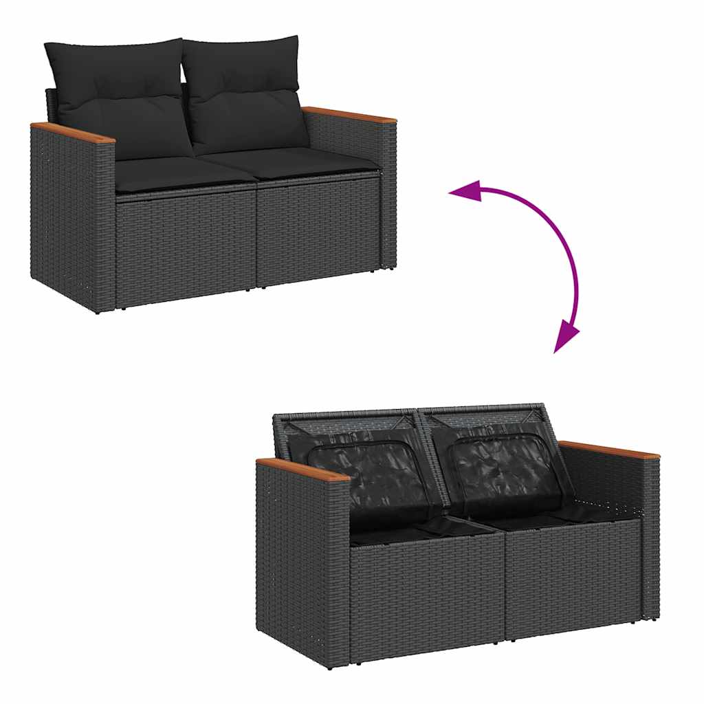 Set mobilier grădină perne 6 piese negru poliratan/lemn acacia GartenMobel Dekor