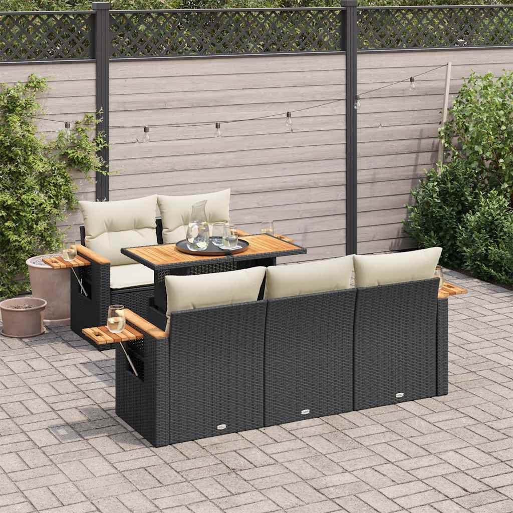 Set mobilier grădină perne 6 piese negru poliratan/lemn acacia GartenMobel Dekor