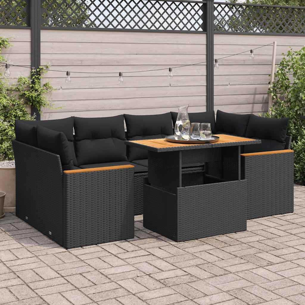 Set mobilier grădină perne 6 piese negru poliratan/lemn acacia GartenMobel Dekor