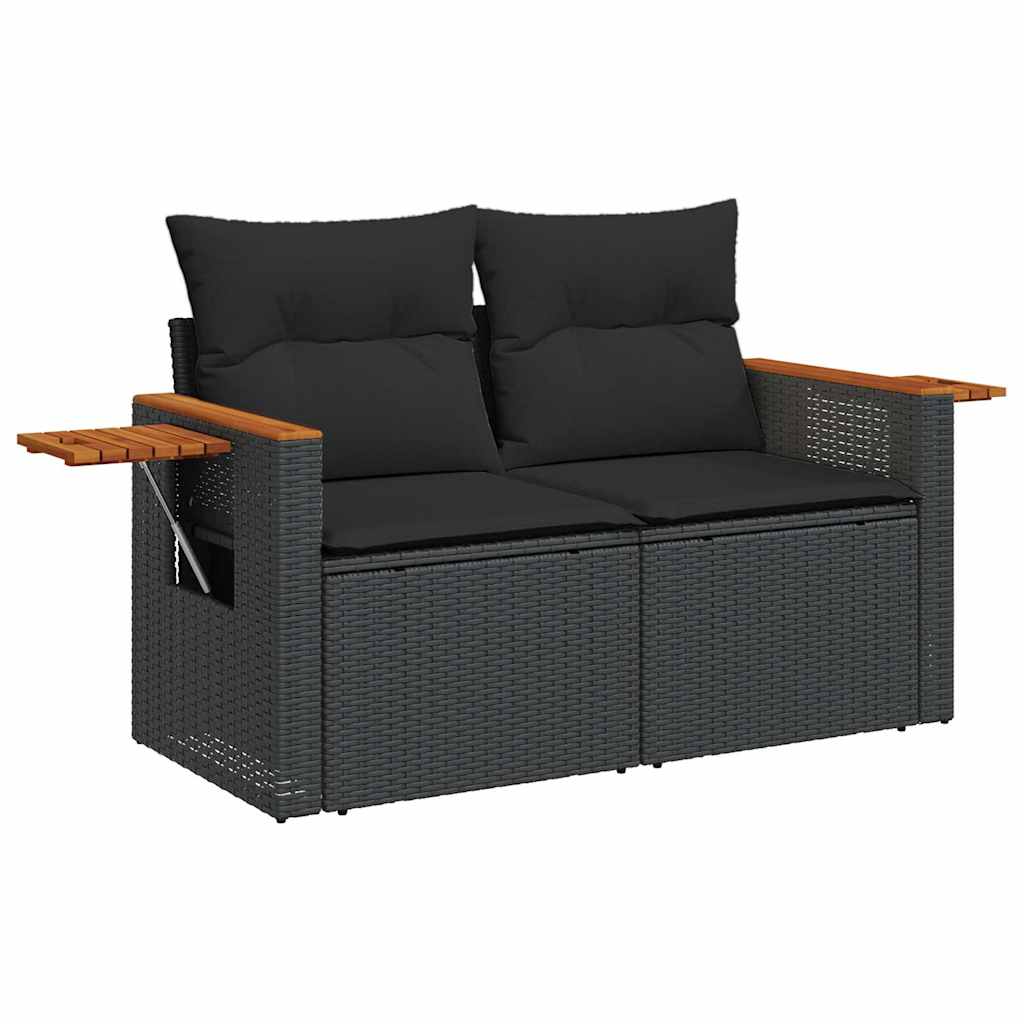 Set mobilier grădină perne 6 piese negru poliratan/lemn acacia GartenMobel Dekor