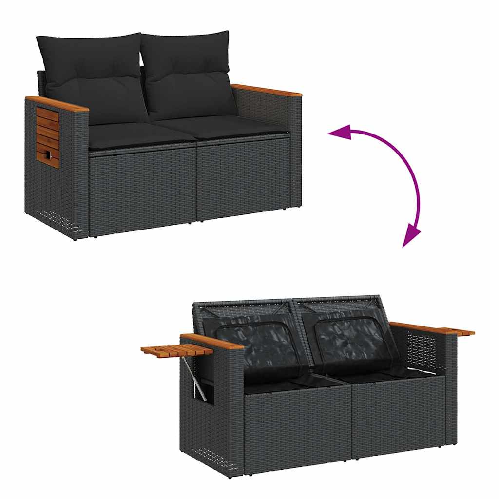 Set mobilier grădină perne 9 piese negru poliratan/lemn acacia GartenMobel Dekor