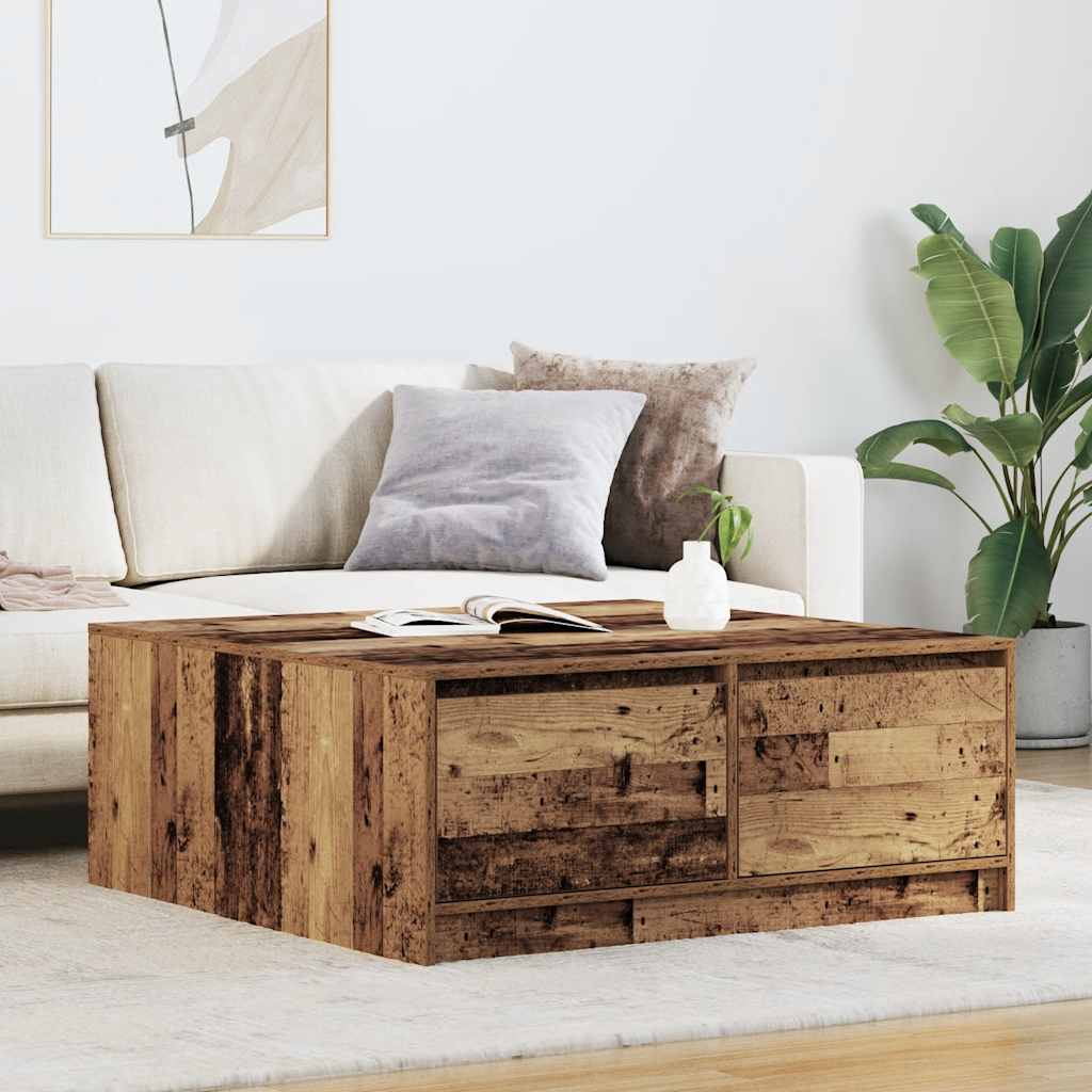 Masuta de cafea cu sertare din lemn vechi 100x100x40 cm GartenMobel Dekor