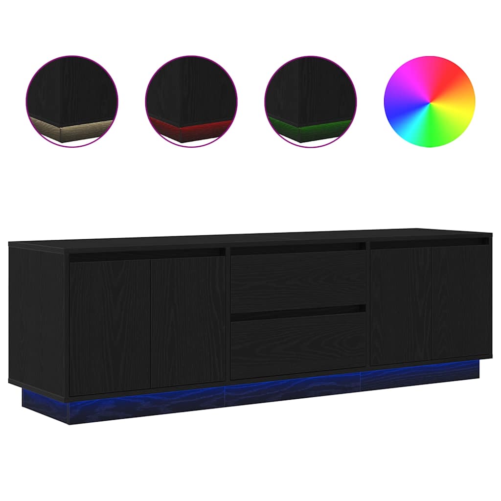 Dulap TV cu lumini LED Stejar negru 160,5x41x50 cm GartenMobel Dekor