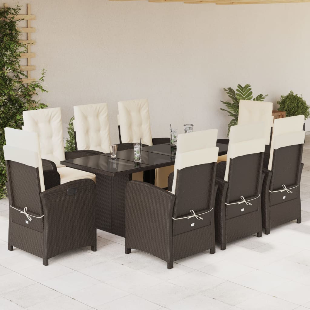 Set mobilier de grădină cu perne, 9 piese, maro, poliratan GartenMobel Dekor