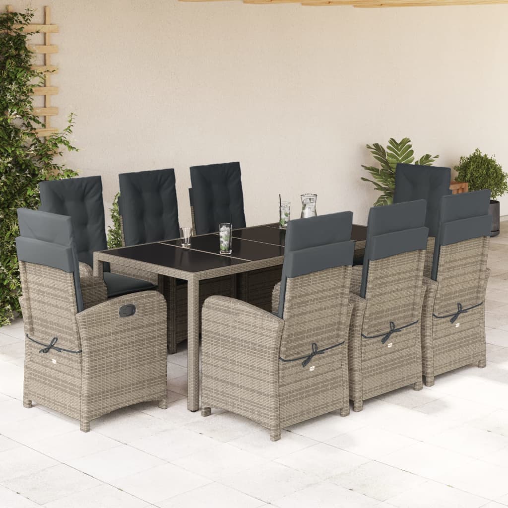 Set mobilier grădină cu perne, 9 piese, gri, poliratan GartenMobel Dekor
