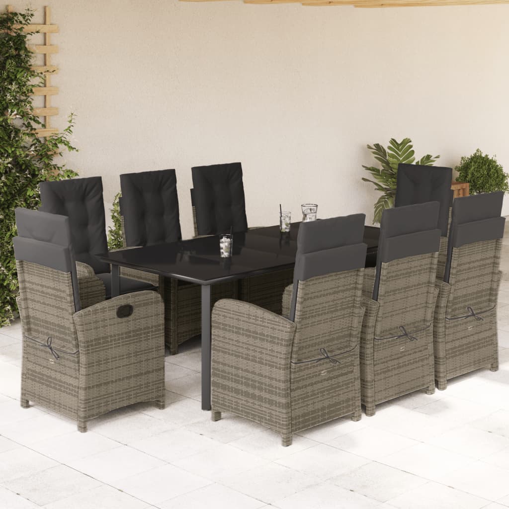 Set mobilier grădină cu perne, 9 piese, gri, poliratan GartenMobel Dekor