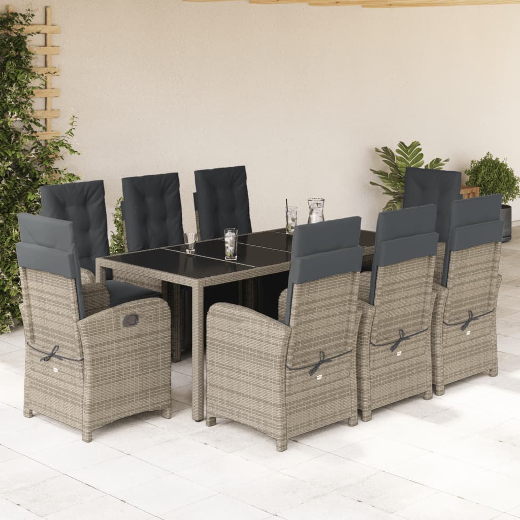 Set mobilier grădină cu perne, 9 piese, gri, poliratan GartenMobel Dekor