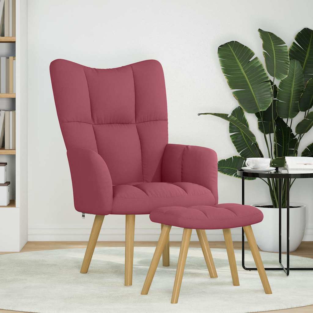 Scaun de relaxare cu taburet, roșu vin, textil GartenMobel Dekor