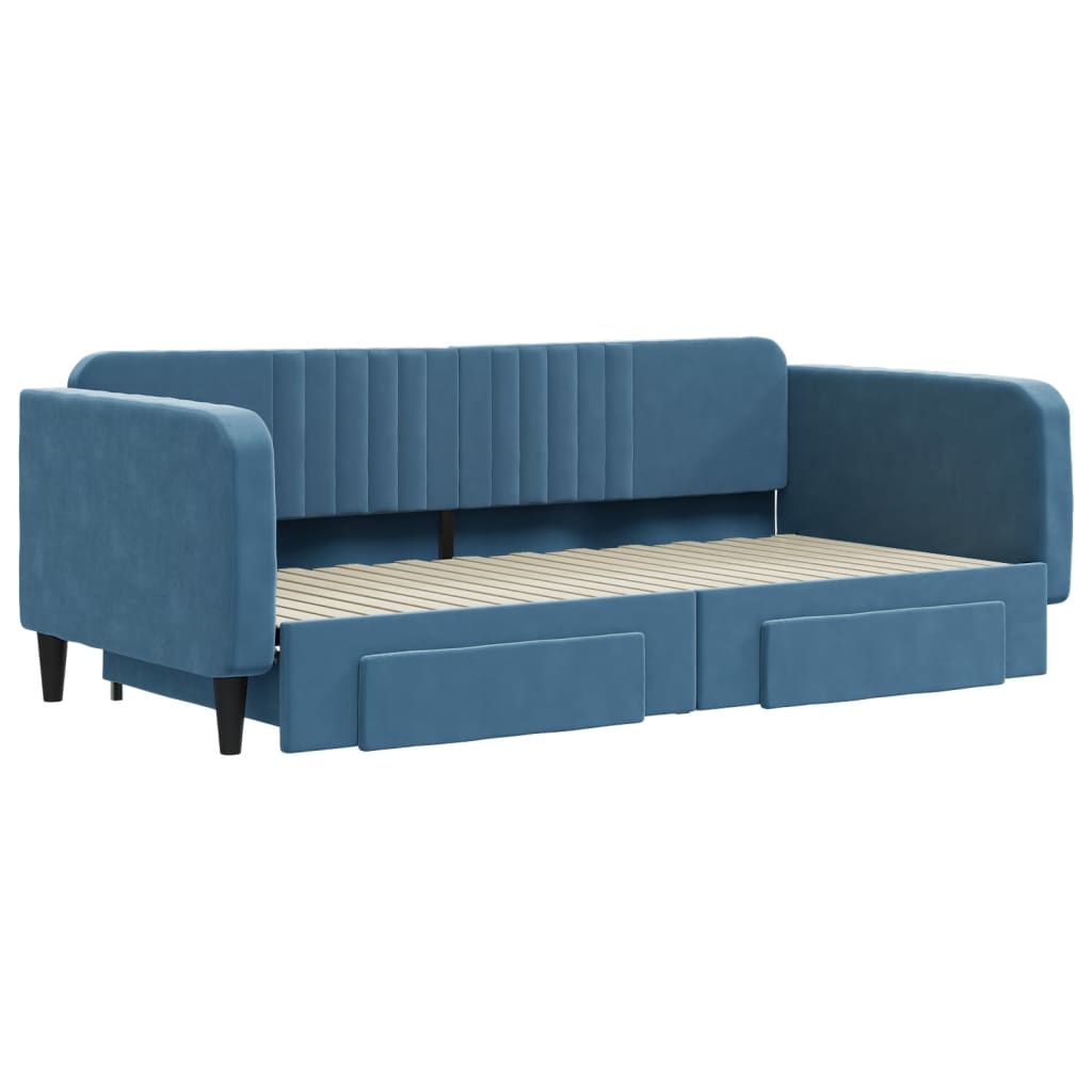 Pat de zi cu extensie și sertare, albastru, 100x200 cm, catifea GartenMobel Dekor