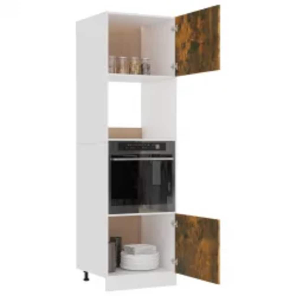 Dulap cuptor microunde stejar afumat 60x57x207cm lemn prelucrat GartenMobel Dekor