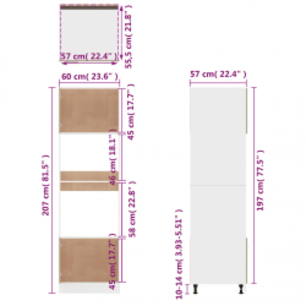 Dulap cuptor microunde stejar maro 60x57x207 cm lemn prelucrat GartenMobel Dekor