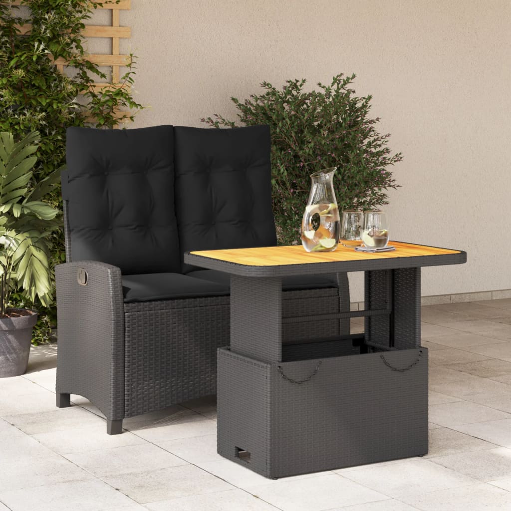 Set mobilier de grădină cu perne, 2 piese, negru, poliratan GartenMobel Dekor